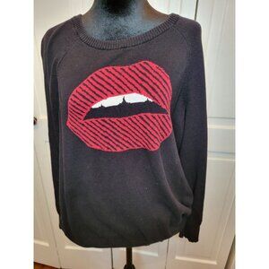 Torrid Black Red Lips Sweater 14/16 1X Valentine's Day Punk Rock Glam Quirky